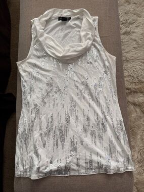 White House Black Market White Sleeveless Sequin Cowl Neck Tank